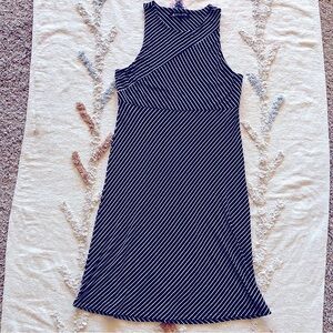 Athleta Black White Striped Stretch Santorini Dress sleeveless high neck small S